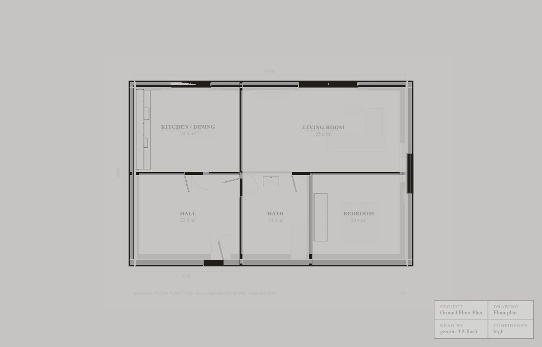 The walls rising out of the plan as a line drawing
